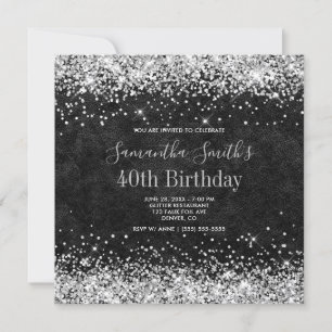 Invitation Parties scintillant d'argent Cuir noir 40e anniver
