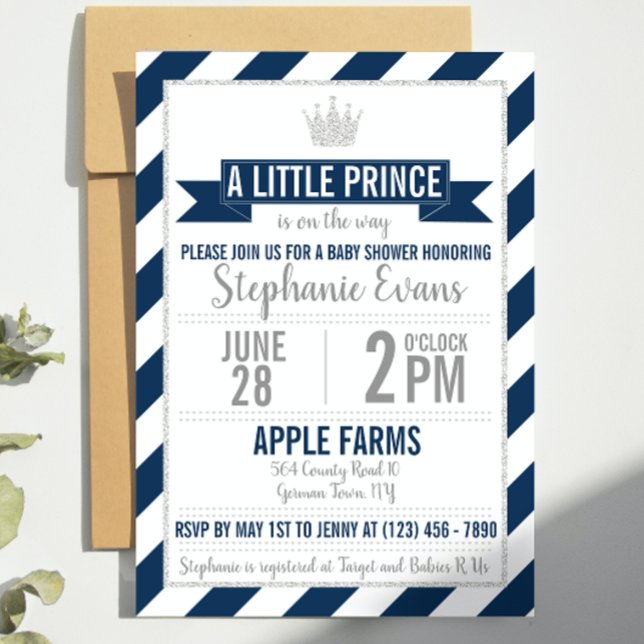Invitation Parties scintillant d'argent de la Marine Baby sho (Créateur téléchargé)