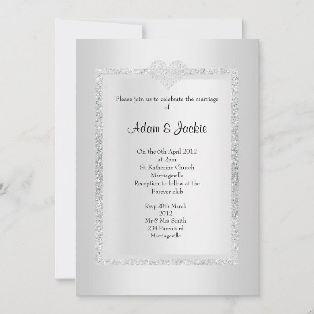 Invitation Parties scintillant d'argent ÉLÉGANT MARIAGE CLASS (Devant)