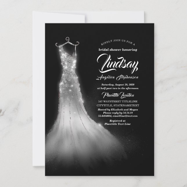 Invitation Parties scintillant d'argent Élégante robe Black B (Devant)