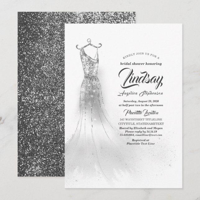 Invitation Parties scintillant d'argent Élégante robe Douche  (Devant / Derrière)