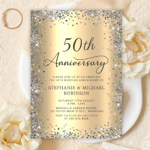 Invitation Parties scintillant d'argent et 50e anniversaire d