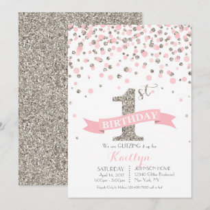 Invitation Parties scintillant d'argent et arrosage rose mode