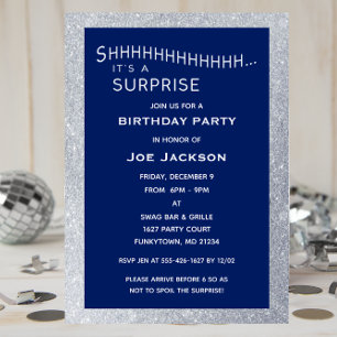 Invitation Parties scintillant d'argent et de la marine Fête