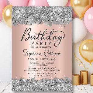 Invitation Parties scintillant d'argent et métal d'or Rose 10