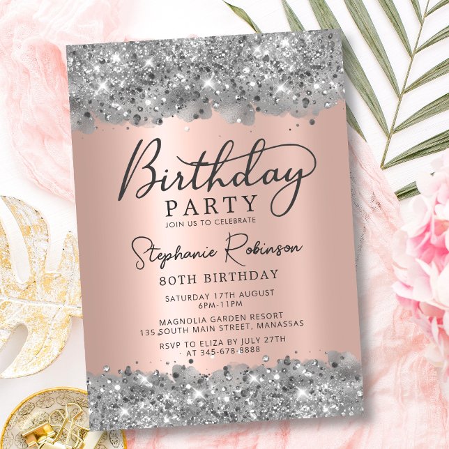 Invitation Parties scintillant d'argent et métal d'or Rose 80 (Créateur téléchargé)