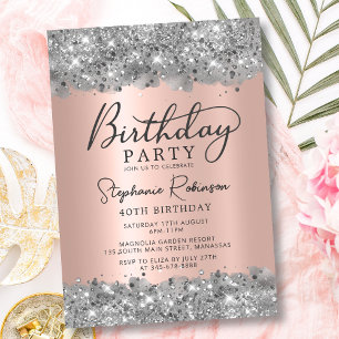 Invitation Parties scintillant d'argent et Rose Gold Foil 40e