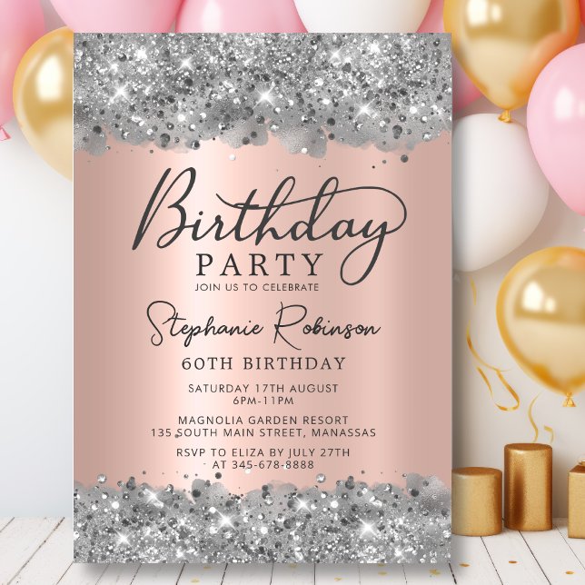 Invitation Parties scintillant d'argent et Rose Gold Foil 60e (Créateur téléchargé)