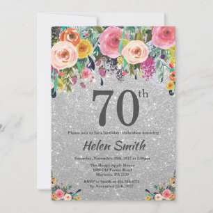 Invitation Parties scintillant d'argent Floral 70e anniversai