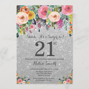 Invitation Parties scintillant d'argent Floral Surprise 21e a
