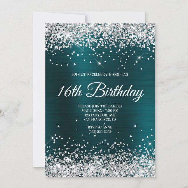 Invitation Parties scintillant d'argent foncé Turquoise Ombre (Devant)