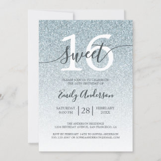 Invitation Parties scintillant d'argent glamour Ombre Sweet 1