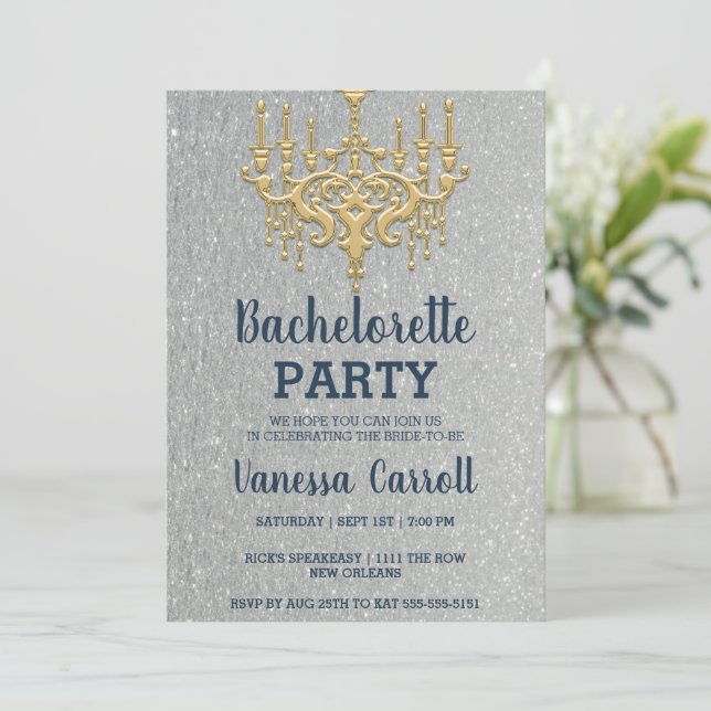 Invitation Parties scintillant d'argent Gold Chandelier Party (Debout devant)
