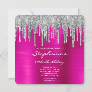 Invitation Parties scintillant d'argent goutte Fuchsia Foil 6