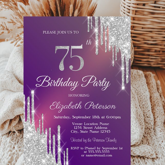 Invitation Parties scintillant d'argent goutte votre photo 75 (Créateur téléchargé)