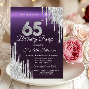 Invitation Parties scintillant d'argent gouttes pourpre foncé