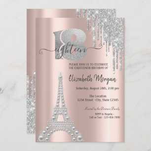 Invitation Parties scintillant d'argent gouttes Tour Eiffel 1