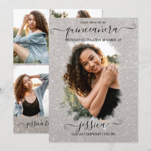 Invitation Parties scintillant d'argent Halo photo Collage Qu