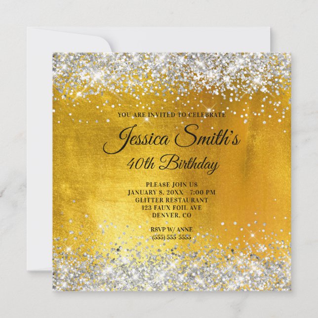Invitation Parties scintillant d'argent Huile d'or Jaune 40e  (Devant)