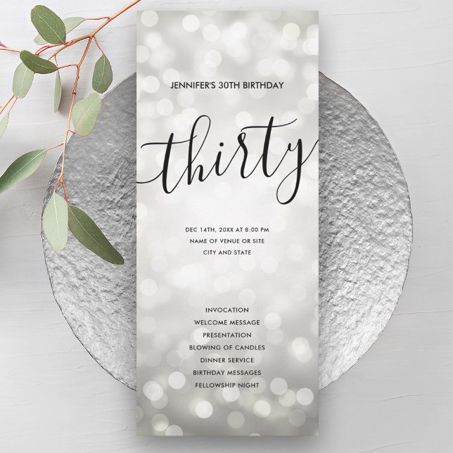 Invitation Parties scintillant d'argent Lumières 30e annivers (Silver Glitter Lights 30th Birthday Programs )