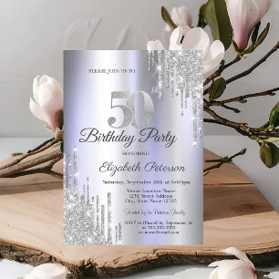 Invitation Parties scintillant d'argent Lumineuse pourpre 50e