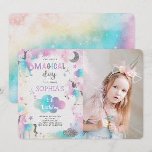 Invitation Parties scintillant d'argent Magique Unicorne phot