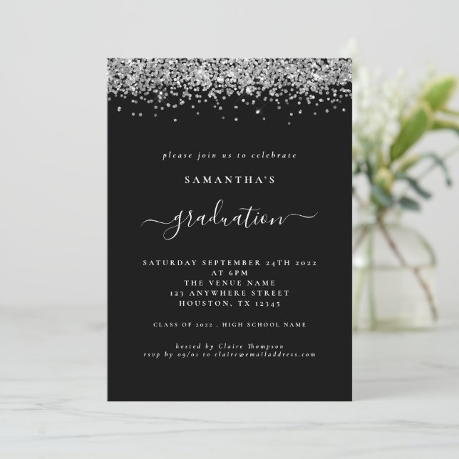 Invitation Parties scintillant d'argent moderne 2024 Graduati (Debout devant)