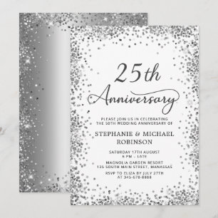 Invitation Parties scintillant d'argent moderne 25e anniversa