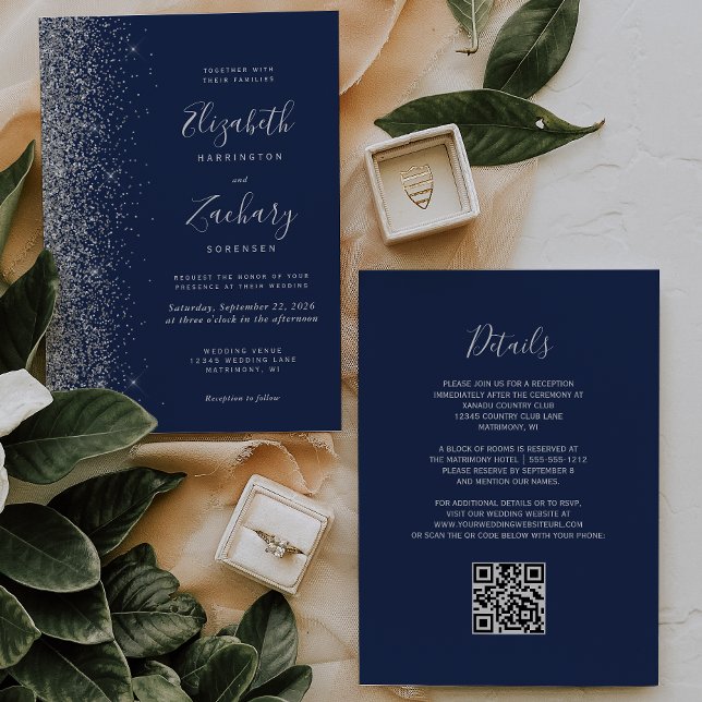 Invitation Parties scintillant d'argent moderne Marine bleu Q (Créateur téléchargé)