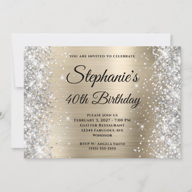 Invitation Parties scintillant d'argent Monogramme or pâle 40 (Devant)