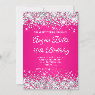 Invitation Parties scintillant d'argent Monogramme rose chaud