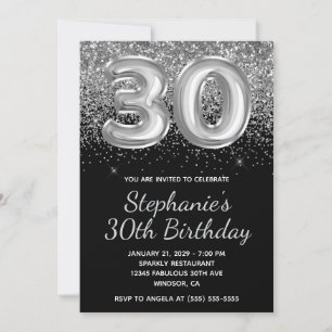 Invitation Parties scintillant d'argent mousseux Black Balloo