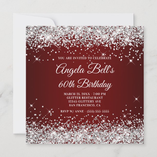 Invitation Parties scintillant d'argent mousseux rouge foncé  (Devant)