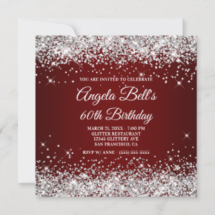 Invitation Parties scintillant d'argent mousseux rouge foncé 