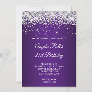 Invitation Parties scintillant d'argent mousseux violet Ombre