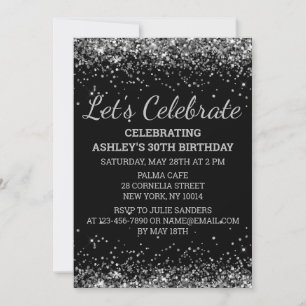 Invitation Parties scintillant d'argent noir 30e anniversaire