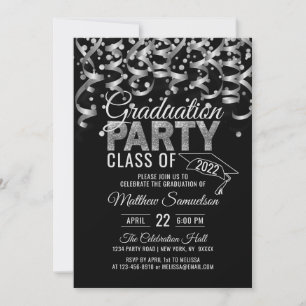 Invitation Parties scintillant d'argent noir moderne GRADUATI