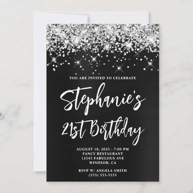 Invitation Parties scintillant d'argent noir Ombre Bold 21e a (Devant)