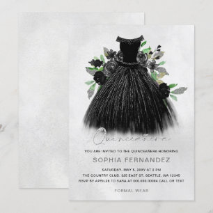 Invitation Parties scintillant d'argent noir Robe florale Qui