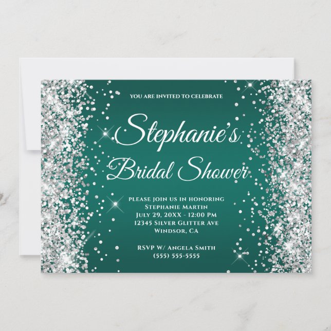 Invitation Parties scintillant d'argent noir Turquoise Ombre  (Devant)