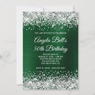 Invitation Parties scintillant d'argent noir vert huile 50e a