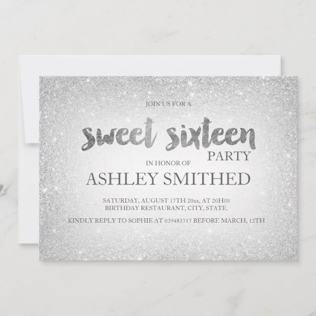 Invitation parties scintillant d'argent ombre chic moderne Sw (Devant)