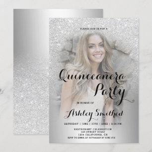 Invitation parties scintillant d'argent ombre photo métalliqu