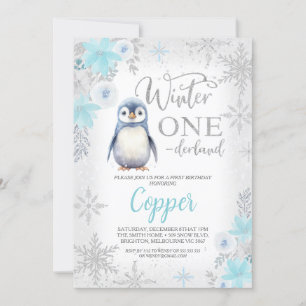 Invitation Parties scintillant d'argent Penguin hiver Onederl