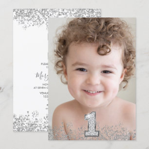 Invitation Parties scintillant d'argent Photo Boys Filles 1er
