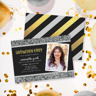 Invitation Parties scintillant d'argent Photo Graduation Part