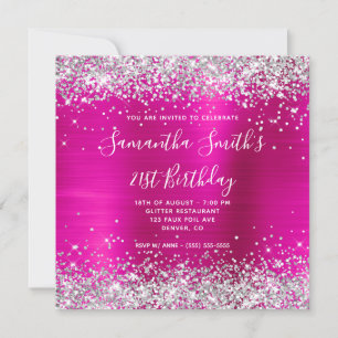 Invitation Parties scintillant d'argent Pink Hot Foil 21e ann