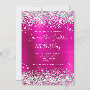 Invitation Parties scintillant d'argent Pink Hot Foil 21e ann