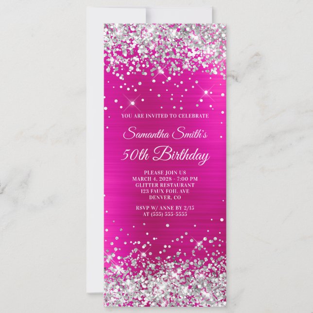Invitation Parties scintillant d'argent Pink Hot Foil 50e ann (Devant)