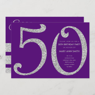 Invitation Parties scintillant d'argent pourpre Surprise 50e 
